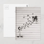 Stick Figuur Cartoon Boy Band Bubbles to Girl Briefkaart (Voorkant / Achterkant)