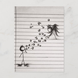 Stick Figuur Cartoon Boy Band Bubbles to Girl Briefkaart