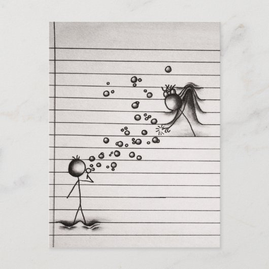 Stick Figuur Cartoon Boy Band Bubbles to Girl Briefkaart (Voorkant)