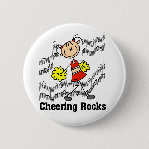 Stick Figuur Cheering Rocks T-shirts en cadeautjes Ronde Button 5,7 Cm