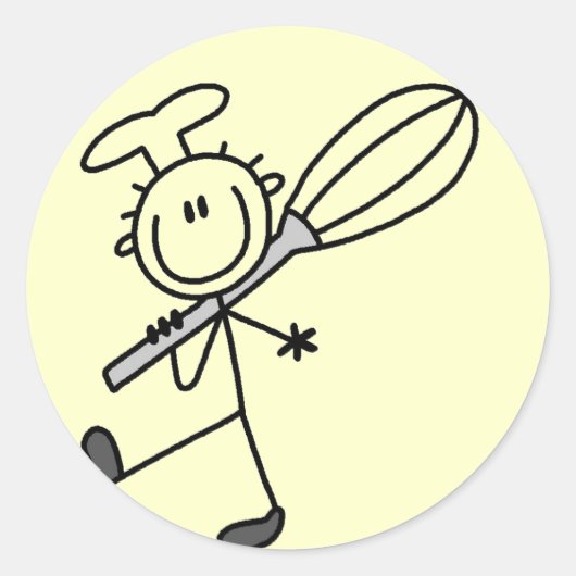 Stick Figuur Chef met Whisk Tshirts Ronde Sticker (Voorkant)