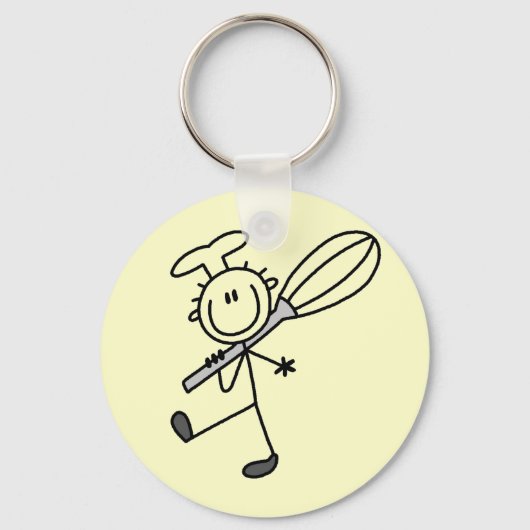 Stick Figuur Chef met Whisk Tshirts Sleutelhanger (Voorkant)