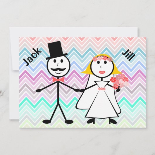 Stick Figuur Chevron Jack en Jill Wedding Shower Kaart (Voorkant)