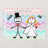 Stick Figuur Chevron Jack en Jill Wedding Shower Kaart (Voorkant / Achterkant)
