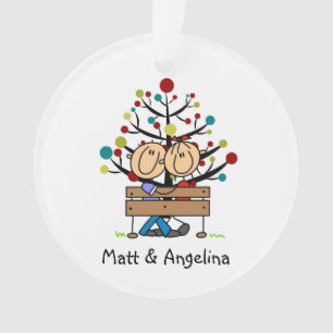 Stick Figuur Couple on Bench Holiday Ornament
