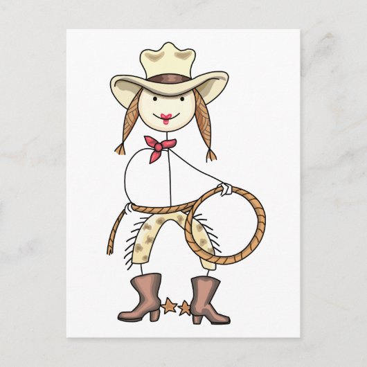 Stick Figuur Cowgirl Briefkaart (Voorkant)