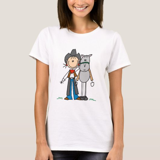Stick Figuur Cowgirl met Horse Tshirts (Voorkant)