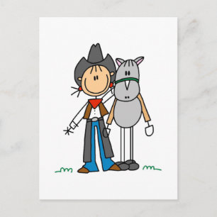 Stick Figuur Cowgirl met Horse Tshirts Briefkaart