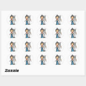 Stick Figuur Cowgirl met Horse Tshirts Ronde Sticker (Vel)