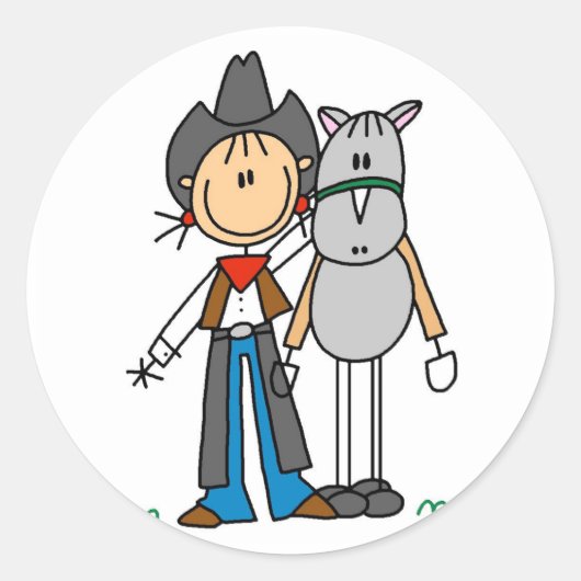 Stick Figuur Cowgirl met Horse Tshirts Ronde Sticker (Voorkant)