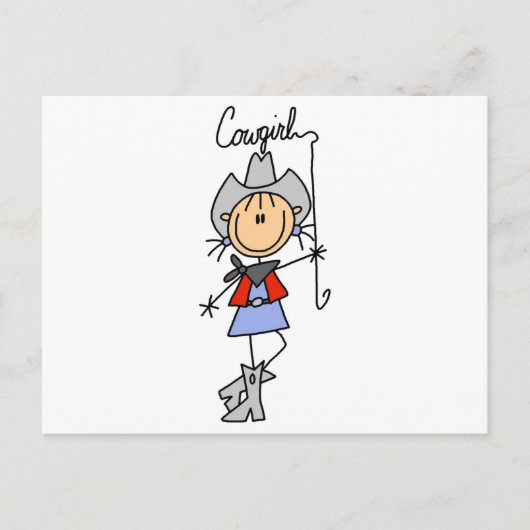 Stick Figuur Cowgirl met Lasso Briefkaart (Voorkant)