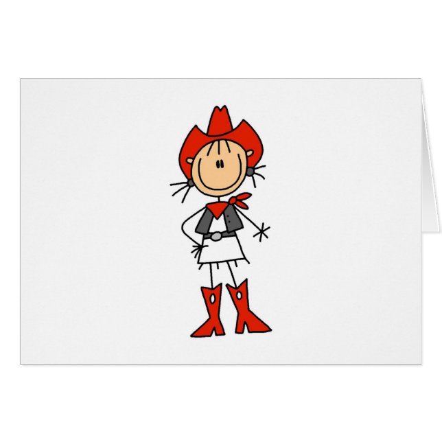 Stick Figuur Cowgirl Red Pet en Boots-kaarten (Voorkant Horizontaal)