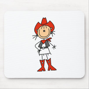 Stick Figuur Cowgirl Red Pet en Boots Mousepad Muismat