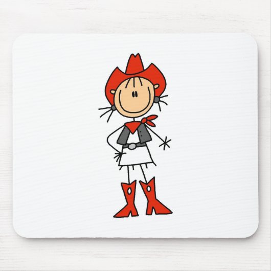 Stick Figuur Cowgirl Red Pet en Boots Mousepad Muismat (Voorkant)