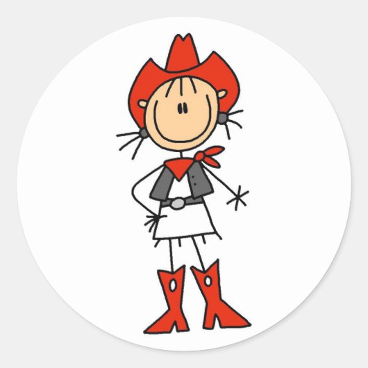 Stick Figuur Cowgirl Rode Pet en laarzen Stickers (Voorkant)