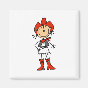 Stick Figuur Cowgirl Rood Pet en Boots Magnet