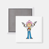 Stick figuur cowgirl sheriff magneet (Voorkant / Achterkant)