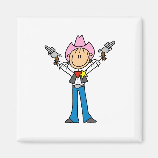 Stick figuur cowgirl sheriff magneet (Voorkant)