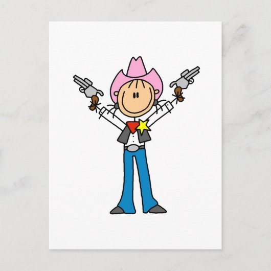 Stick Figuur Cowgirl Sheriff Tshirts Briefkaart (Voorkant)