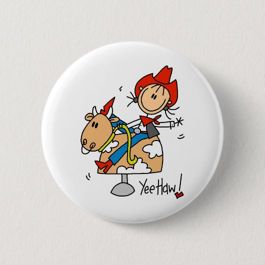 Stick Figuur Cowgirl Yee Haw Button (Voorkant)
