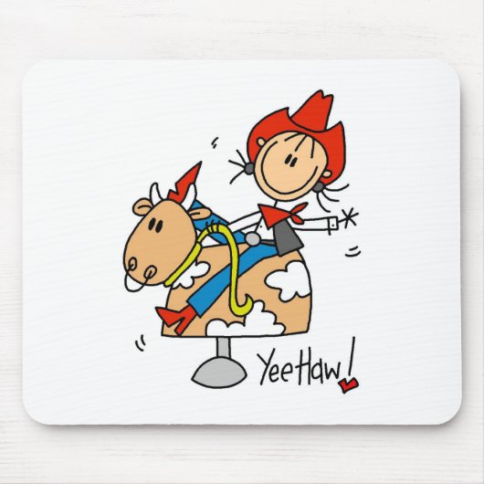 Stick Figuur Cowgirl Yee Haw Mousepad Muismat (Voorkant)