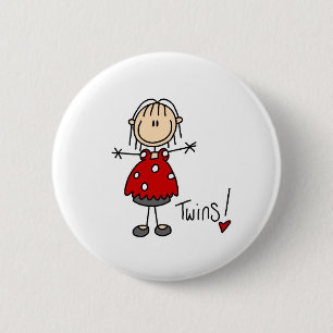 Stick Figuur die Twinden verwacht Ronde Button 5,7 Cm