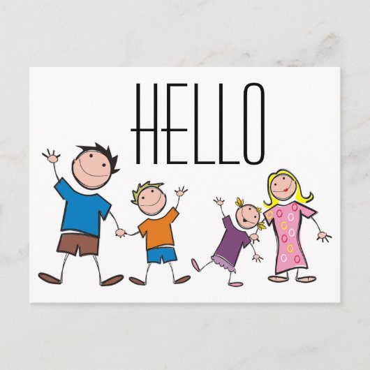 Stick Figuur familie Briefkaart (Voorkant)