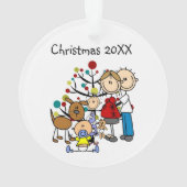 Stick Figuur Familie met Dog Acryl Ornament (achterkant)