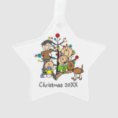 Stick Figuur Familie met Dog Acryl Ornament (achterkant)