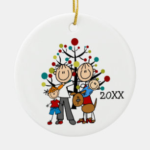 Stick Figuur Familie met Dog Ceramic Ornament