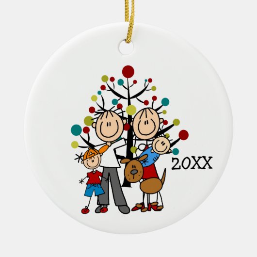 Stick Figuur Familie met Dog Ceramic Ornament (Voorkant)