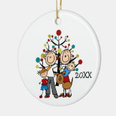 Stick Figuur Familie met Dog Ceramic Ornament (Links)