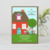 Stick Figuur Familie met hond~ Moving Announcement Kaart (Staand voorkant)