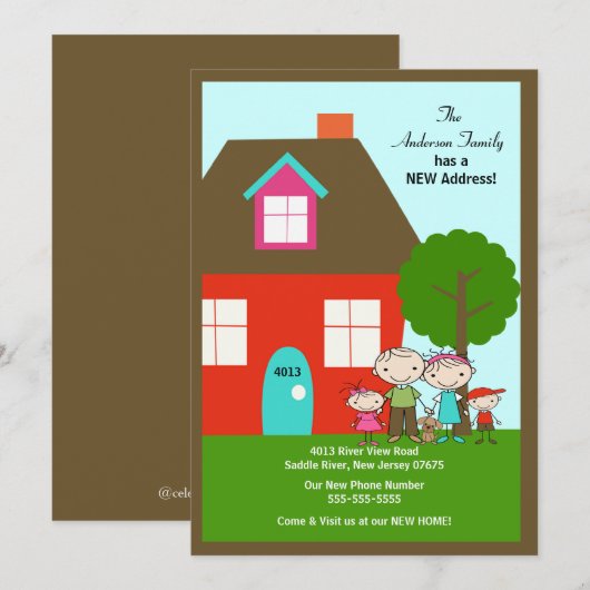 Stick Figuur Familie met hond~ Moving Announcement Kaart (Voorkant / Achterkant)