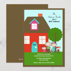 Stick Figuur Familie met hond~ Moving Announcement Kaart