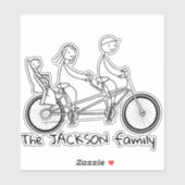 Stick figuur familie op tandem fiets met baby zete sticker (Vel)