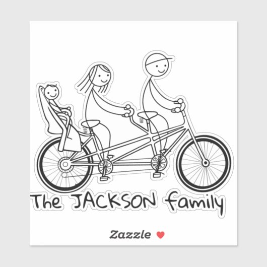 Stick figuur familie op tandem fiets met baby zete sticker (Vel)