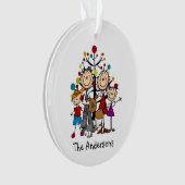 Stick Figuur Familie van 4, Cat Dog Acrylsiermidde Ornament (voorkant)