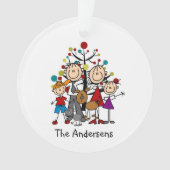 Stick Figuur Familie van 4, Cat Dog Acrylsiermidde Ornament (voorkant)