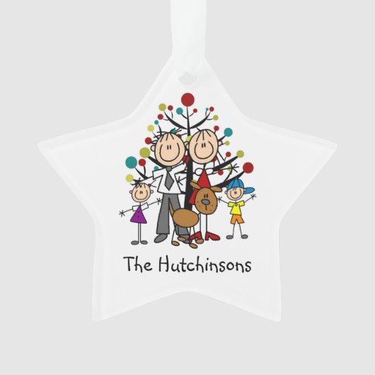 Stick Figuur Familie van 4, Dog Acryl Ornament (voorkant)