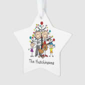 Stick Figuur Familie van 4, Dog Acryl Ornament (voorkant)