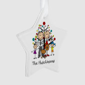 Stick Figuur Familie van 4, Dog Acryl Ornament (voorkant)