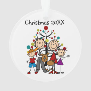 Stick Figuur Familie van 4, Dog Acryl Ornament