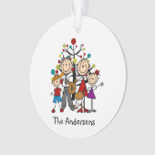 Stick Figuur Familie van 4, Dog Acryl Ornament (voorkant)