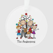 Stick Figuur Familie van 4, Dog Acryl Ornament (voorkant)