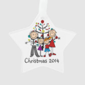 Stick Figuur Familie van 4 Vakantige Acrylversieri Ornament (achterkant)
