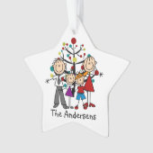 Stick Figuur Familie van 4 Vakantige Acrylversieri Ornament (voorkant)