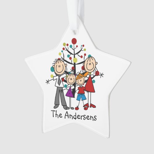 Stick Figuur Familie van 4 Vakantige Acrylversieri Ornament (voorkant)