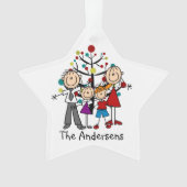 Stick Figuur Familie van 4 Vakantige Acrylversieri Ornament (voorkant)