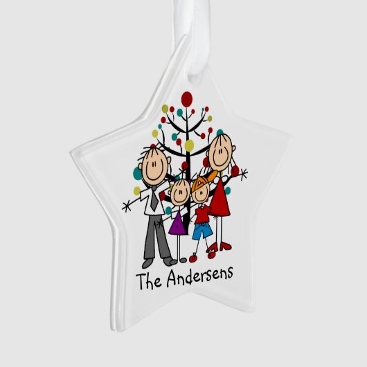 Stick Figuur Familie van 4 Vakantige Acrylversieri Ornament (voorkant)
